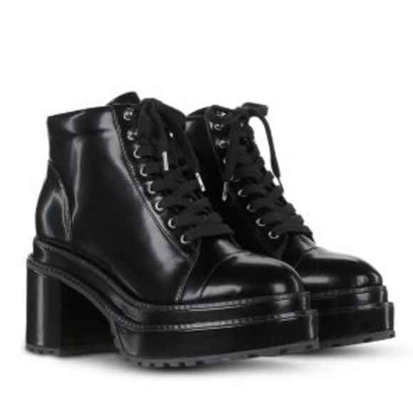 Cult Gaia Bratz Black Leather Platform Lug Block Heel Lace Up Boots Size 40 - Picture 1 of 8